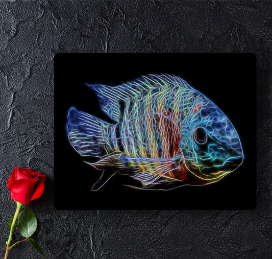Red Tiger Severum Cichlid Fish Print with Stunning Fractal Art Design. Heros severus