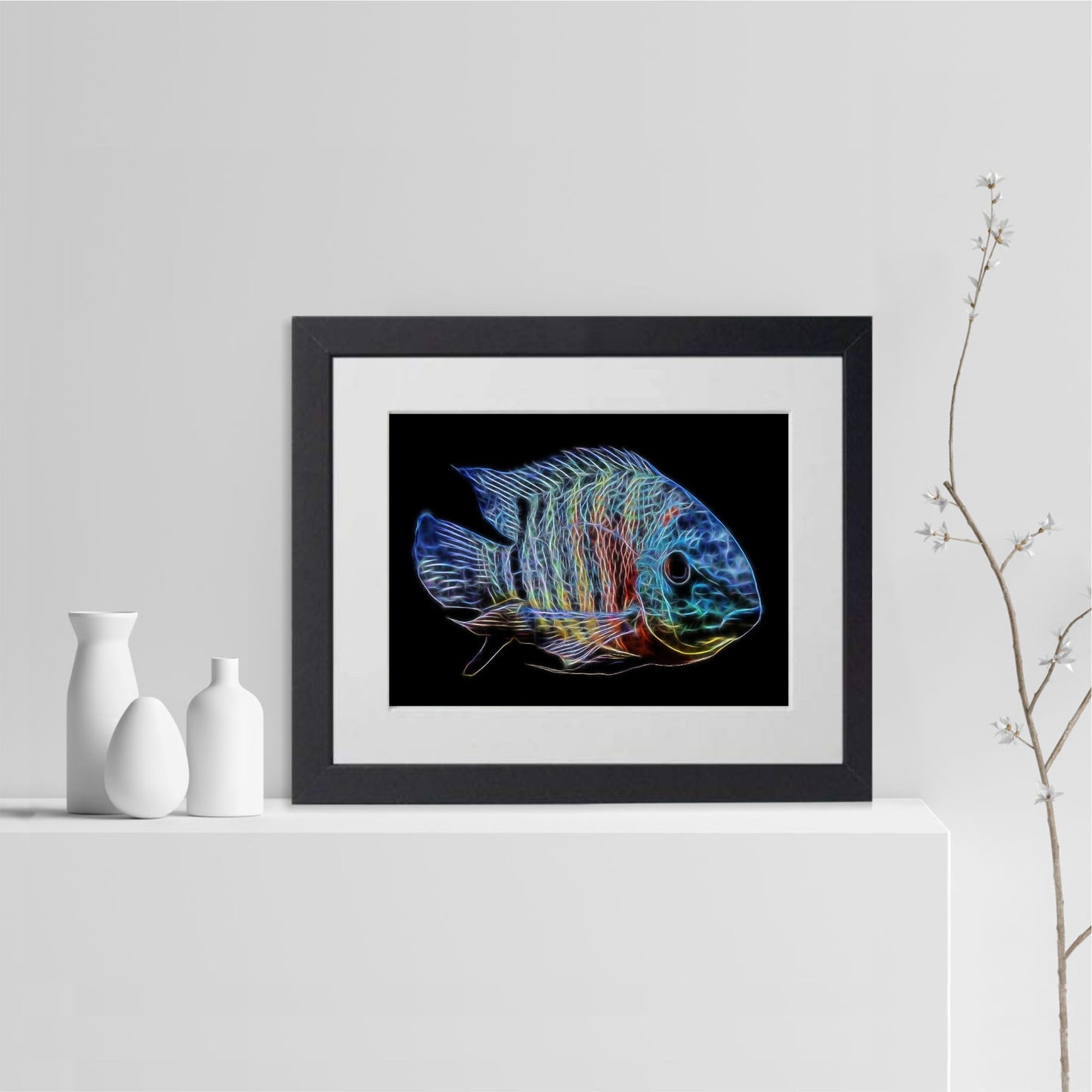 Red Tiger Severum Cichlid Fish Print with Stunning Fractal Art Design. Heros severus