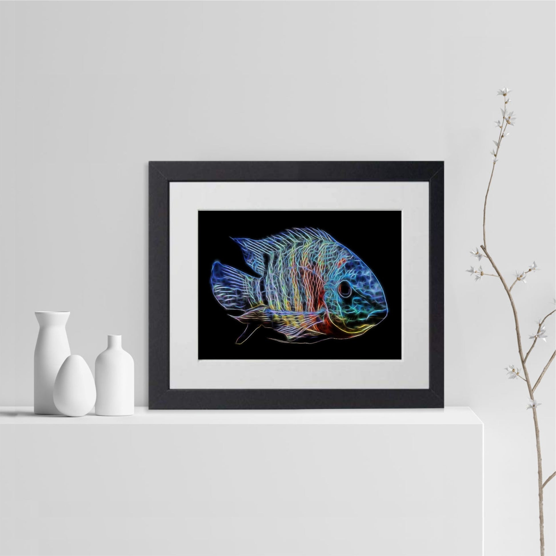 Red Tiger Severum Cichlid Fish Print with Stunning Fractal Art Design. Heros severus