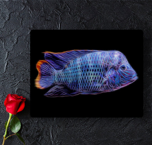 Green Terror Cichlid Print with Stunning Fractal Art Design. Adinoacara Rivulatus