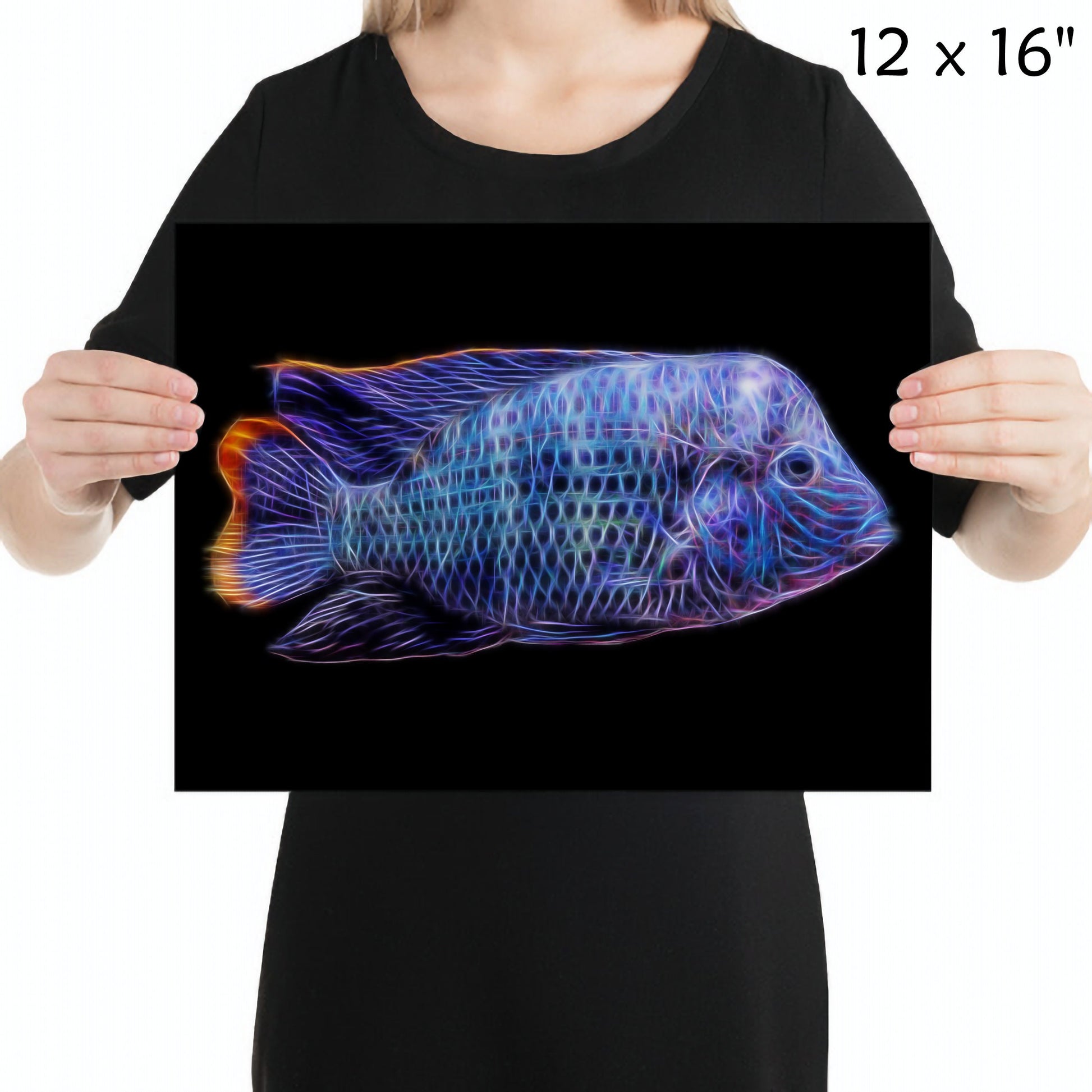 Green Terror Cichlid Print with Stunning Fractal Art Design. Adinoacara Rivulatus