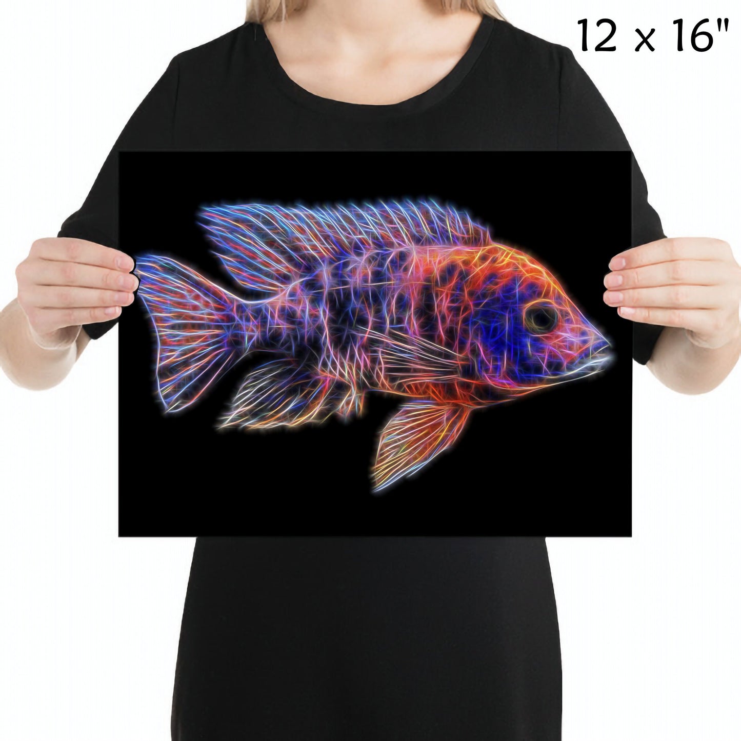 Orange OB Peacock Cichlid Fish Print with Stunning Fractal Art Design. Aulonocara
