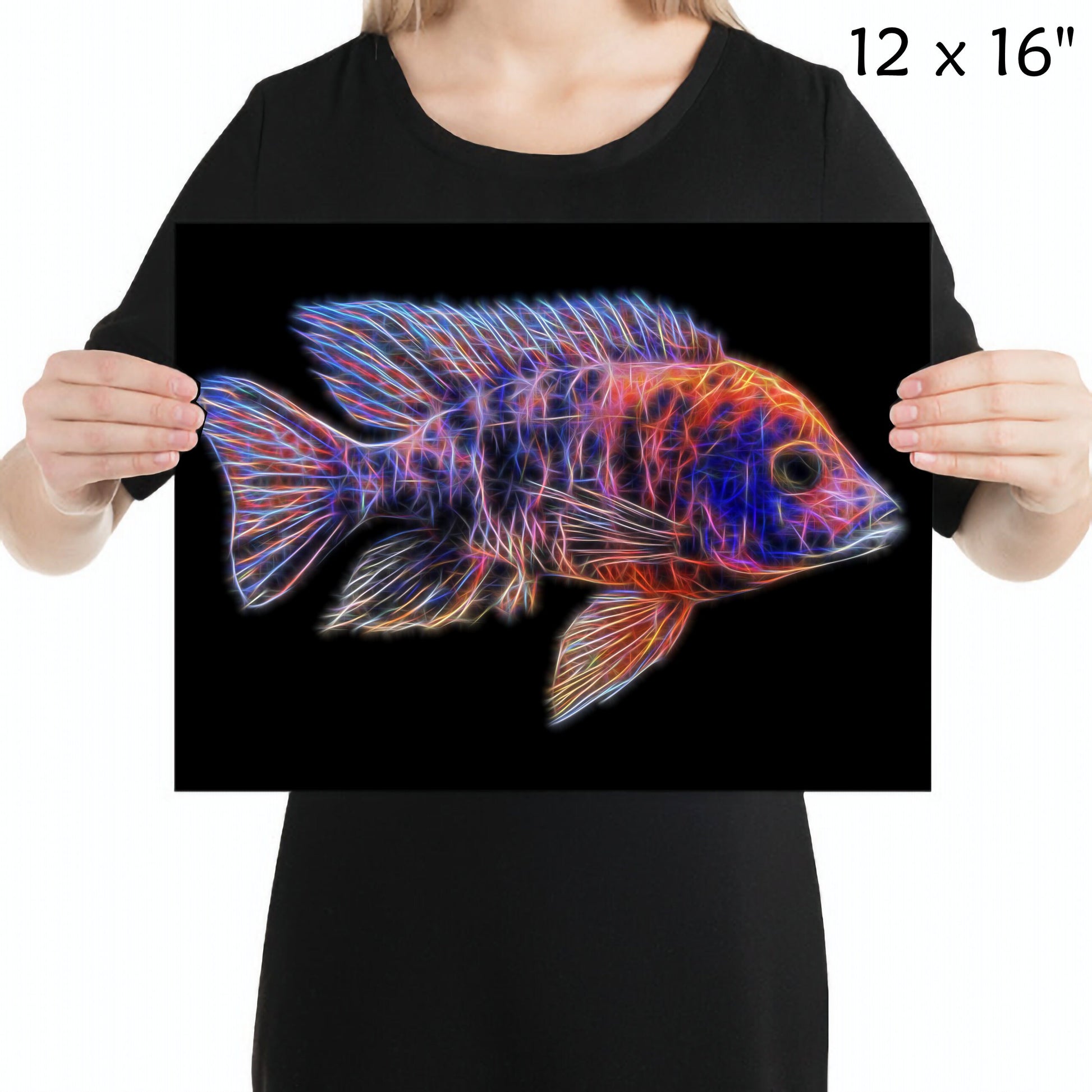 Orange OB Peacock Cichlid Fish Print with Stunning Fractal Art Design. Aulonocara