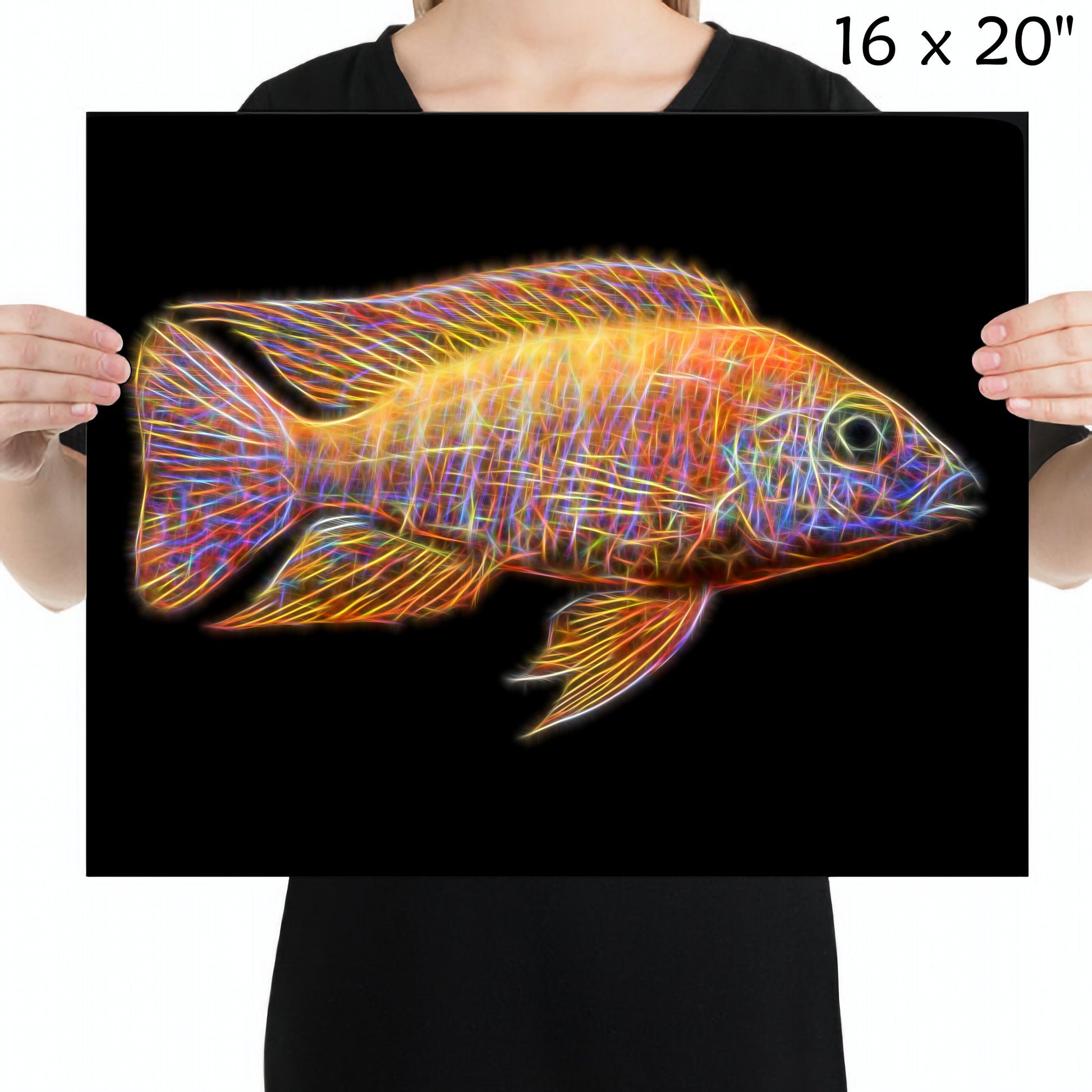 Ruby Red Peacock Cichlid Fish Print with Stunning Fractal Art Design. Aulonocara