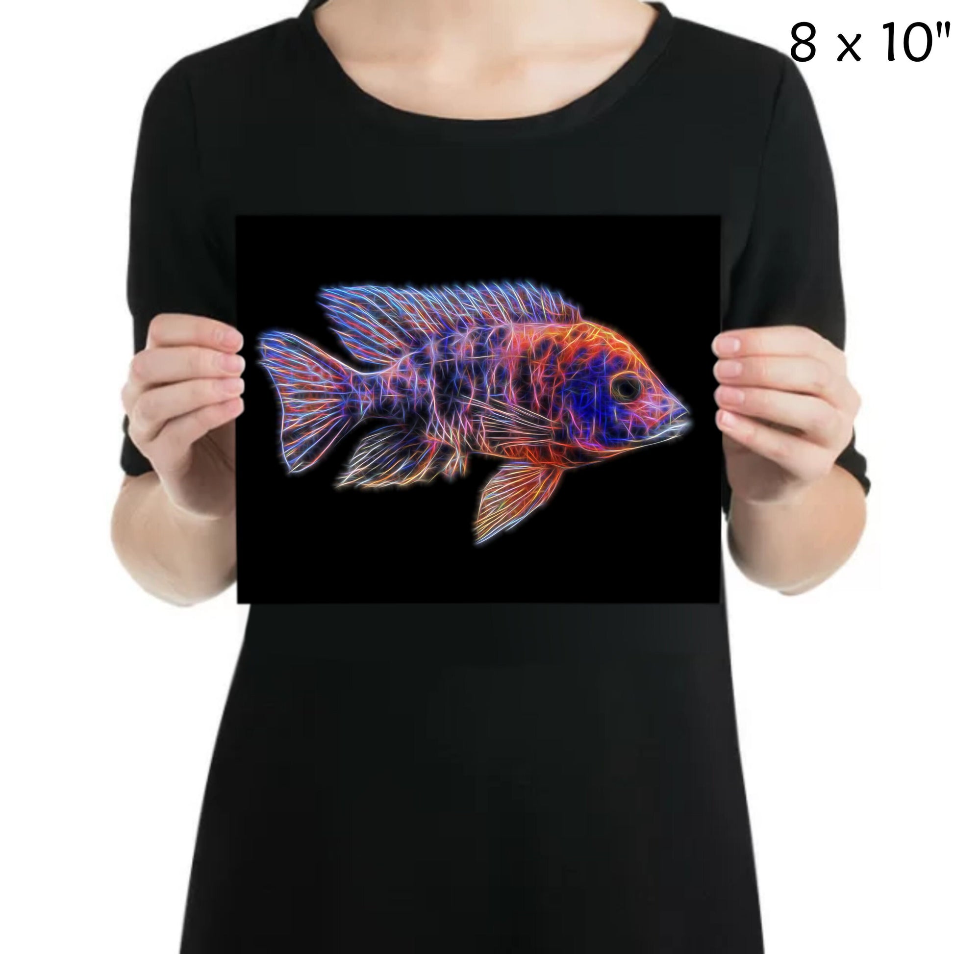 Orange OB Peacock Cichlid Fish Print with Stunning Fractal Art Design. Aulonocara
