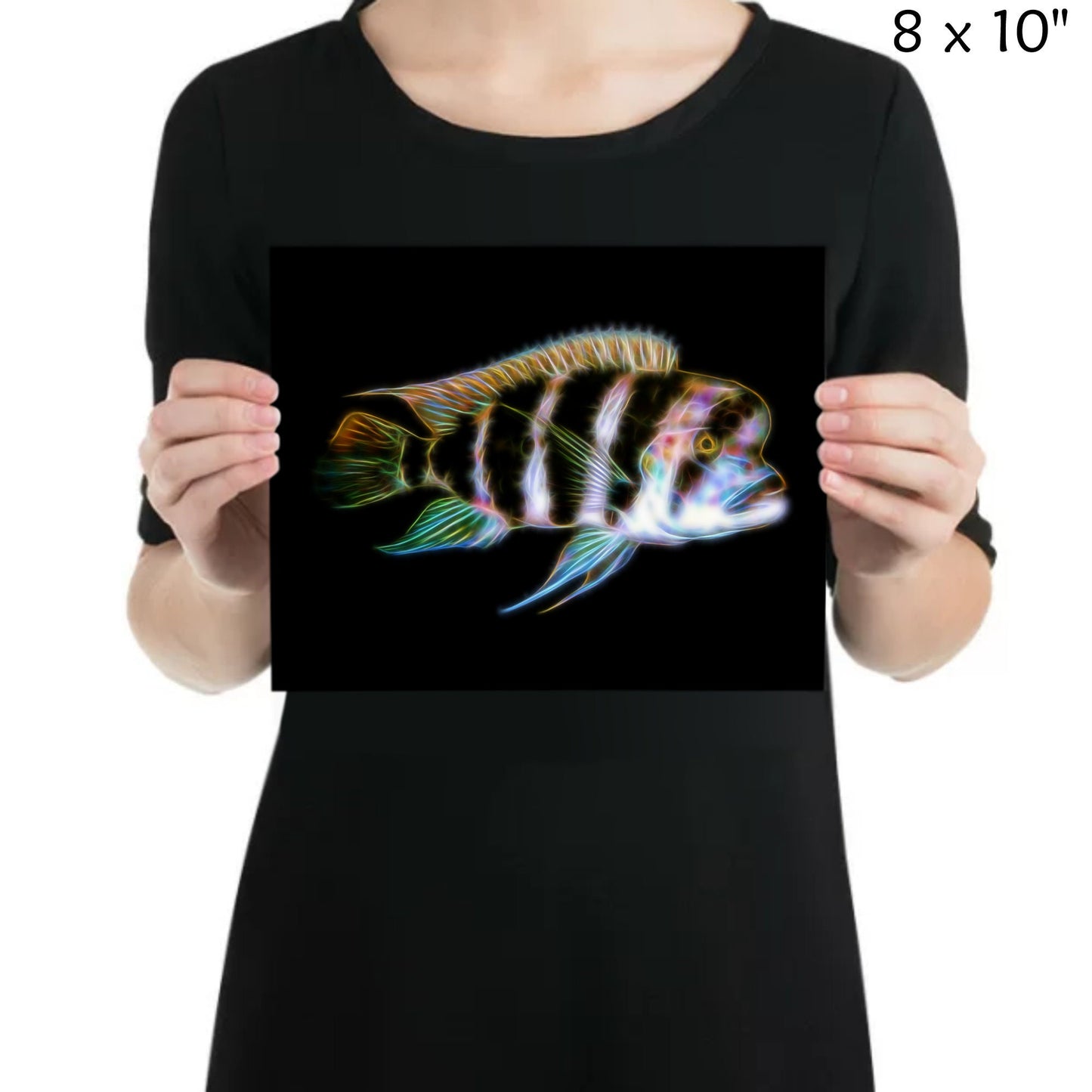 Cichlid Aluminium Metal Wall Plaque with Stunning Fractal Art Design.