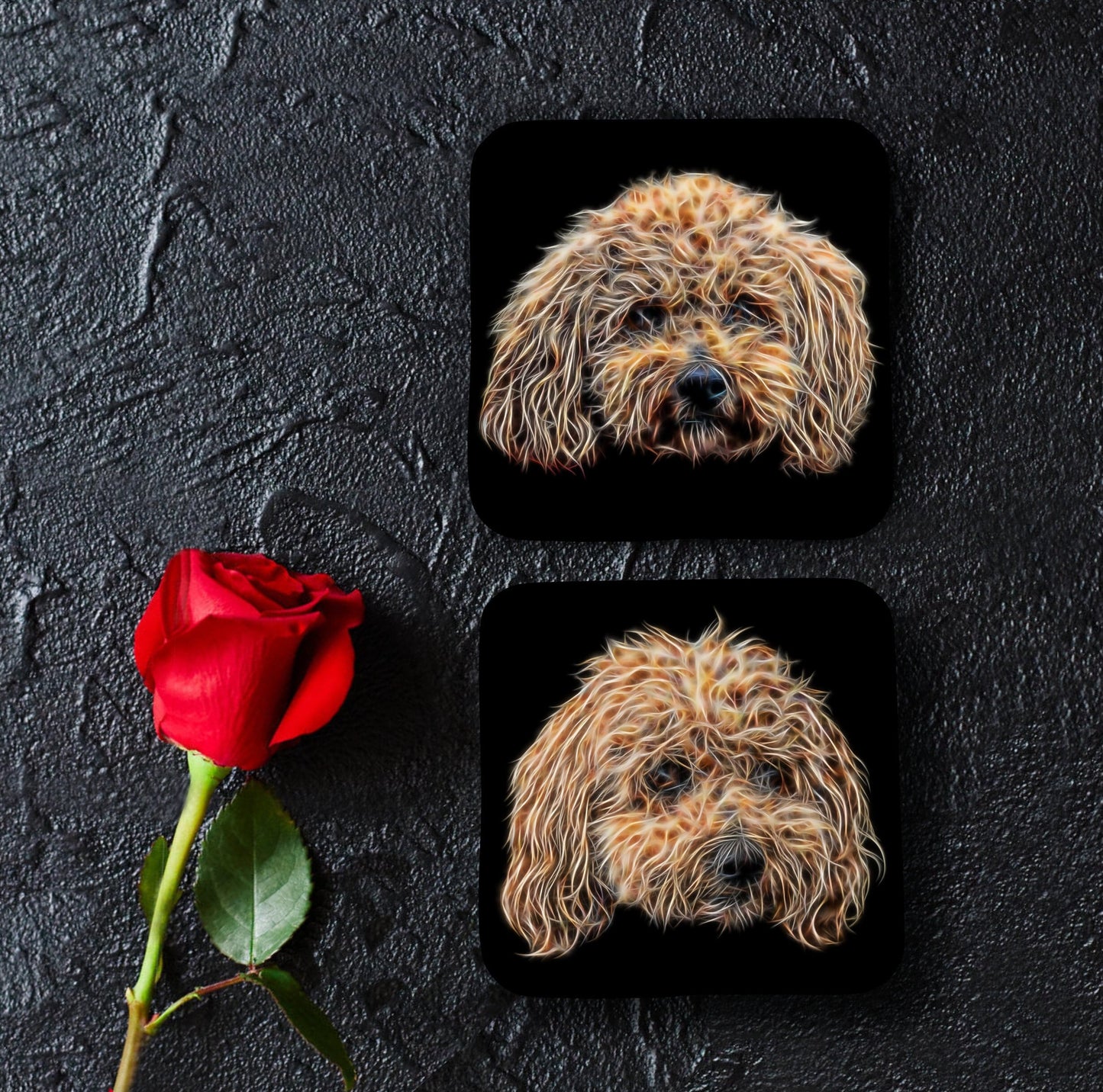 Poochon Coasters, Set of 2, with Stunning Fractal Art Design.
