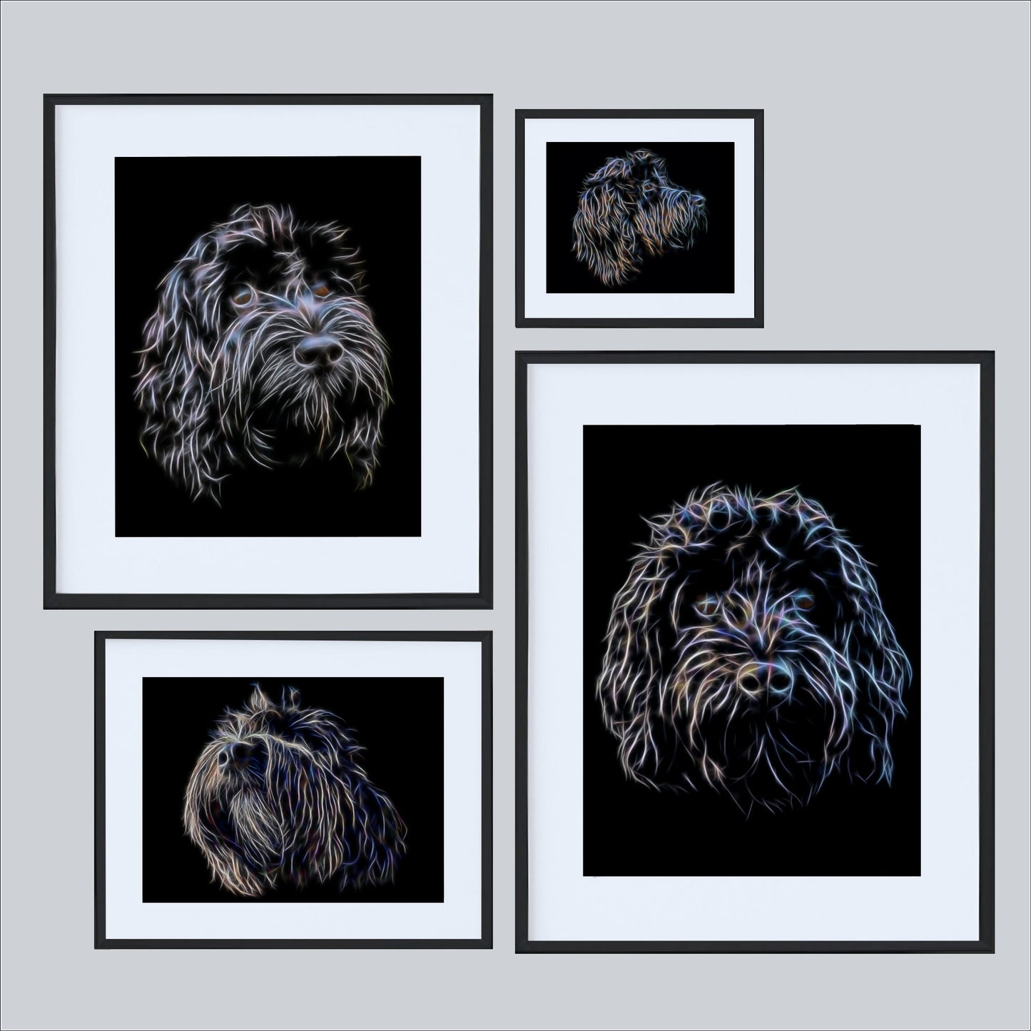 Black Cockapoo Print with Stunning Fractal Art Design. Various Sizes Available