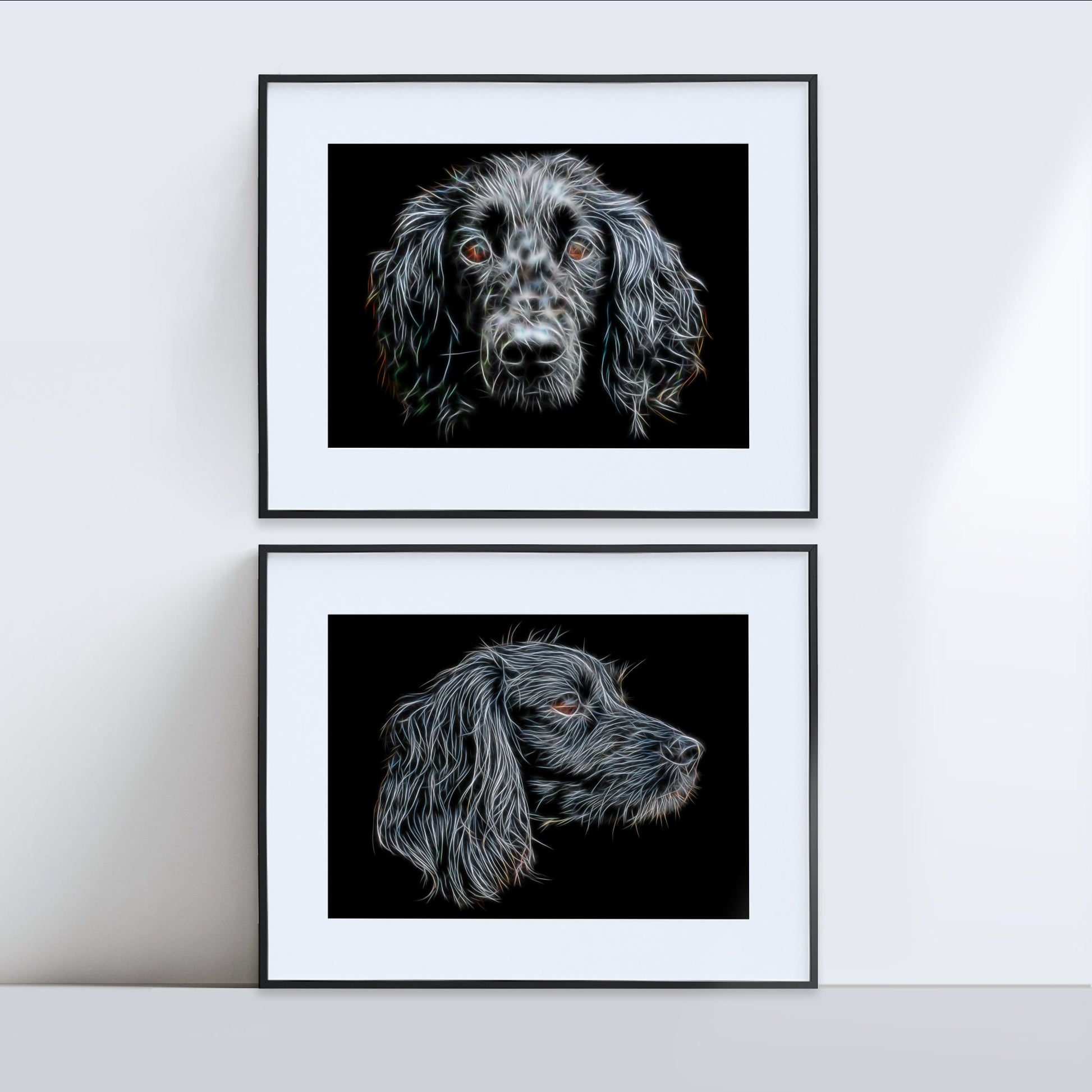 Black Working Cocker Spaniel Print with Stunning Fractal Art Design. Various Sizes Available