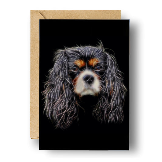 Cavalier King Charles Spaniel Greeting Card Blank Inside. Ruby, Black and Tan, Blenheim, and Tri colour.