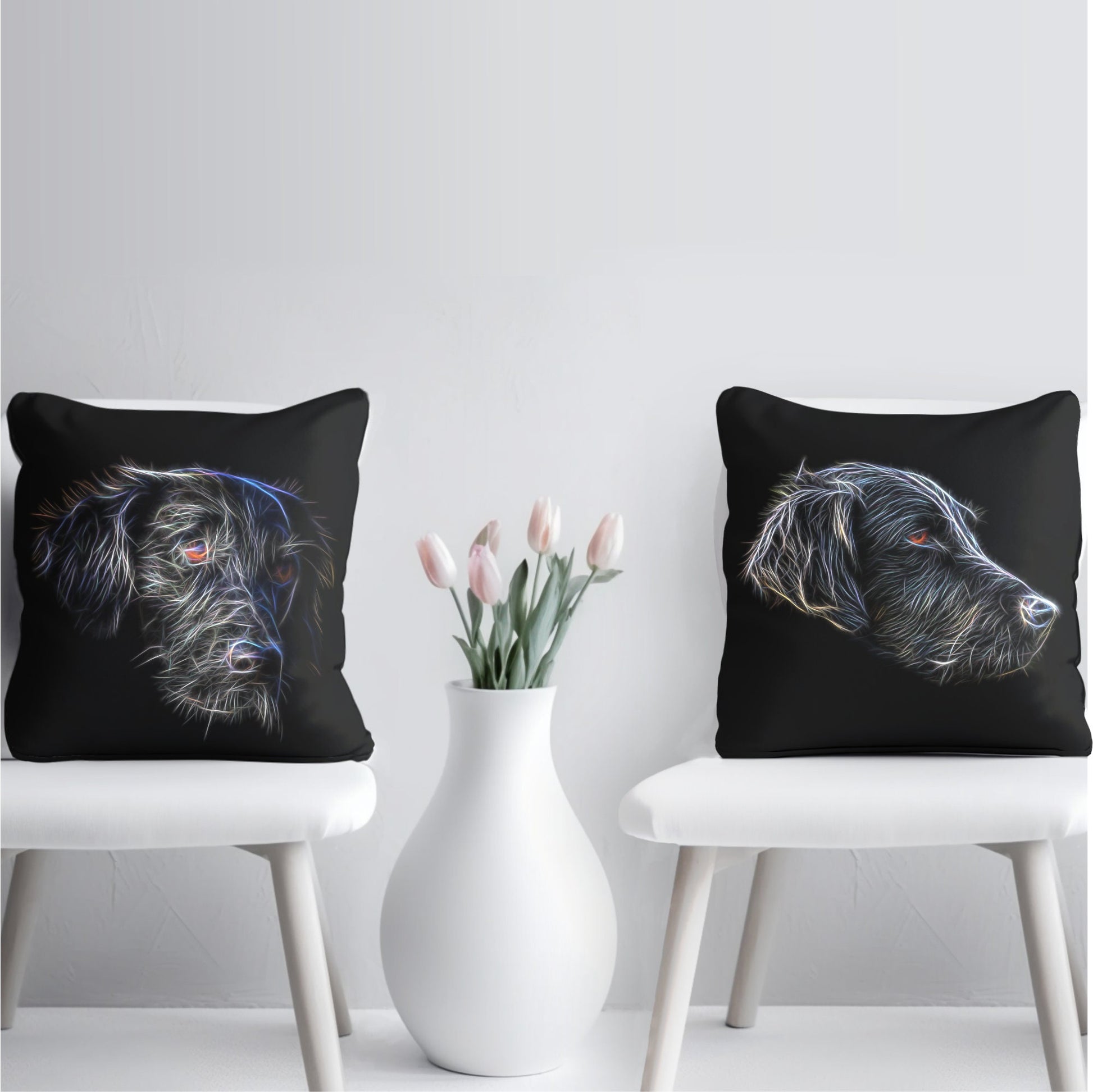 Flat Coated Retriever Cushion and Insert with Stunning Fractal Art Design