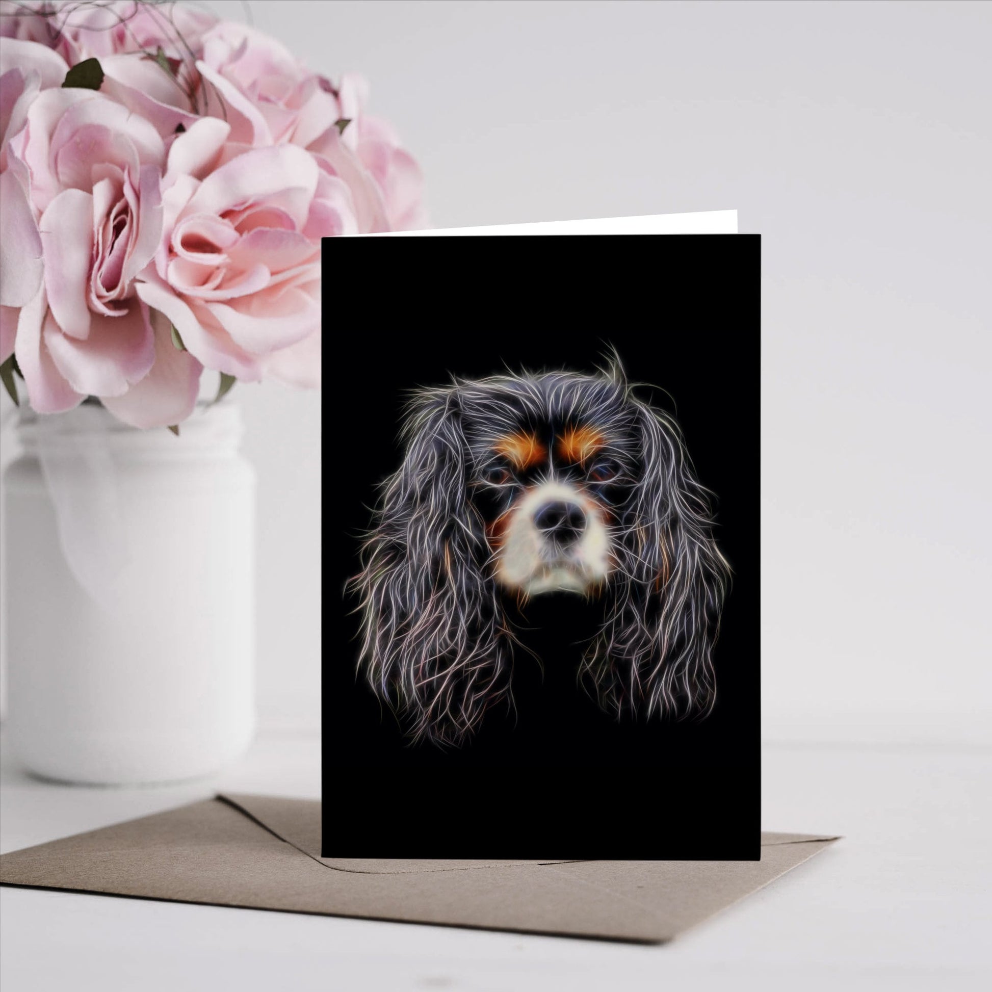 Cavalier King Charles Spaniel Greeting Card Blank Inside. Ruby, Black and Tan, Blenheim, and Tri colour.