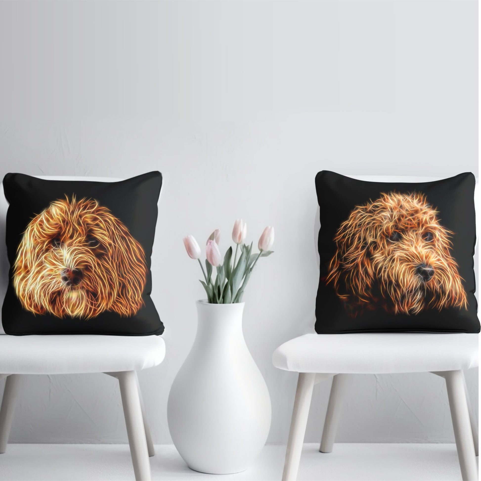 Red Cockapoo Cushion and Insert with Stunning Fractal Art Design