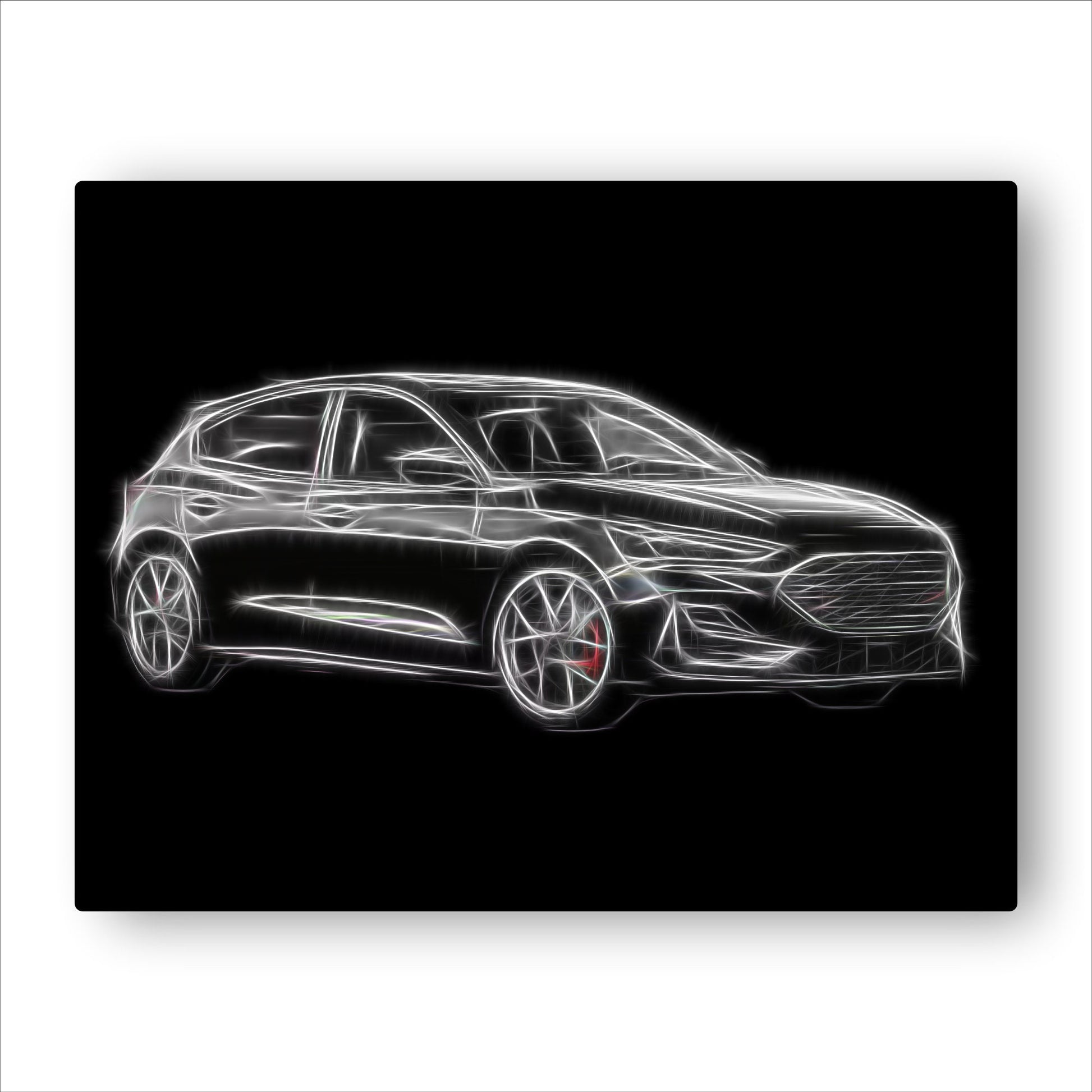 Ford Focus ST (2019-) Aluminium Metal Wall Plaque with Stunning Fractal Art Design.