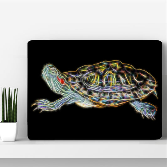 Red Eared Slider Turtle Fractal Art Aluminium Metal Wall Plaque