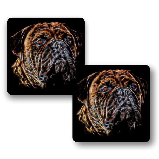 Brindle Bullmastiff Coasters, Set of 2, with Stunning Fractal Art Design. Dog Lover Gift