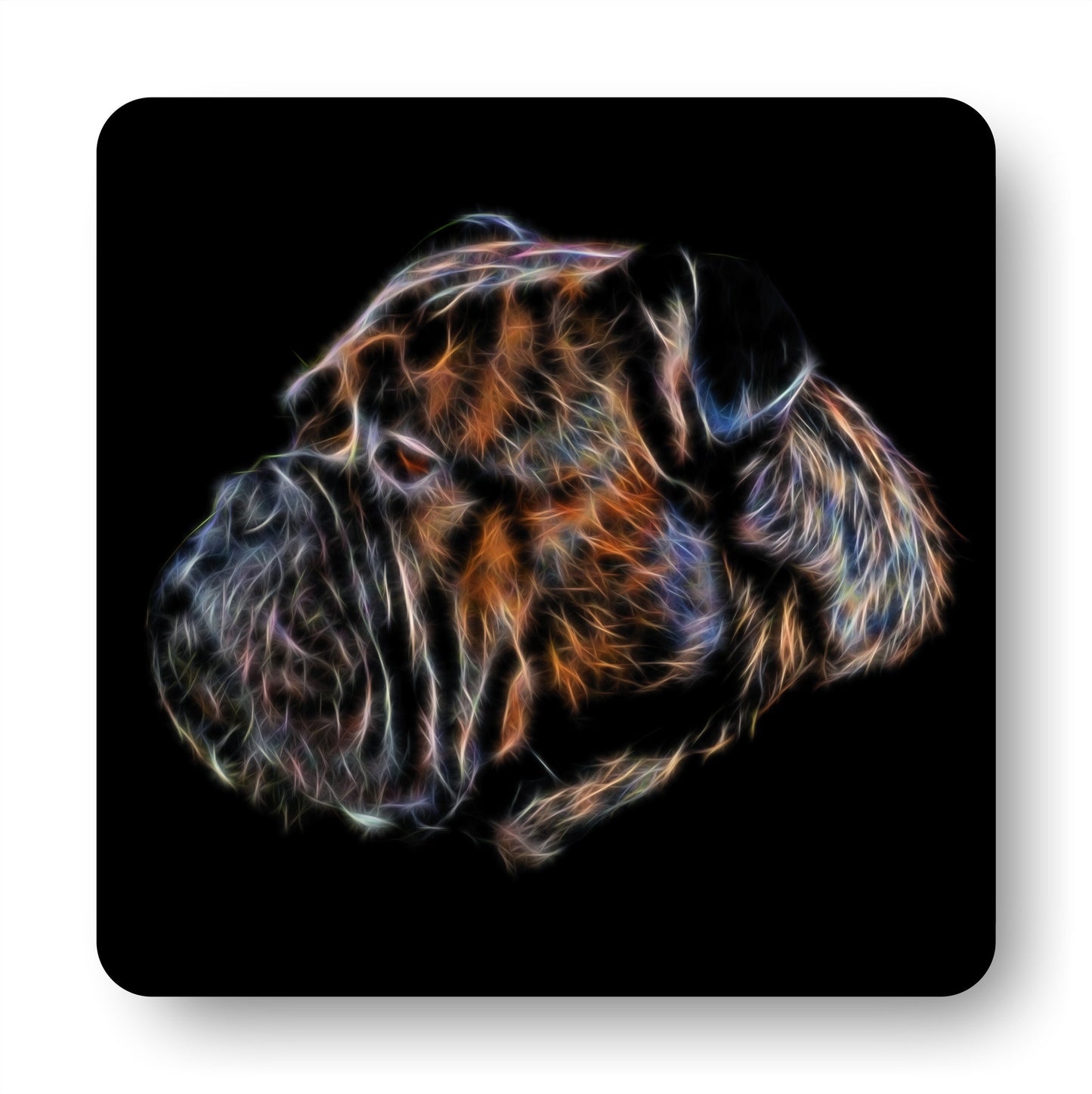Brindle Bullmastiff Coasters, Set of 2, with Stunning Fractal Art Design. Dog Lover Gift