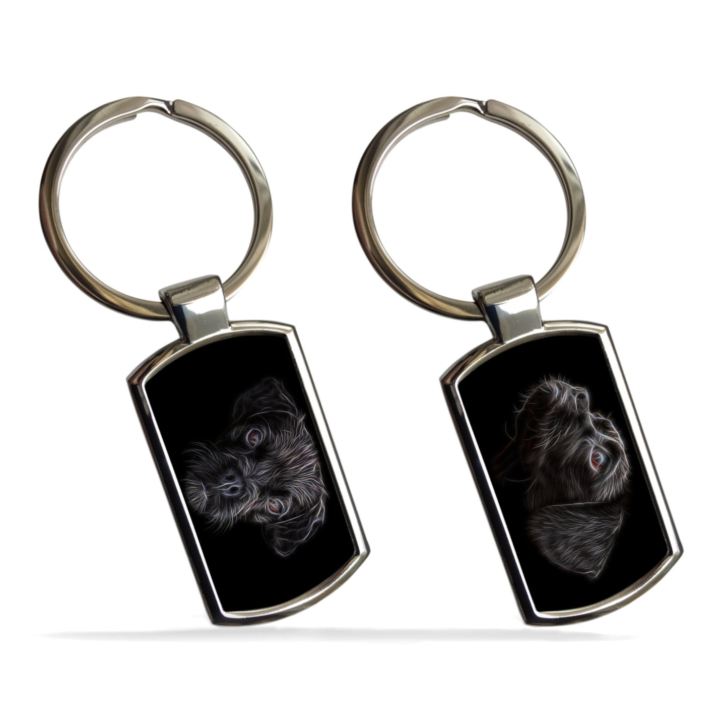 Black Puggle Dog Keychain with Fractal Art Design