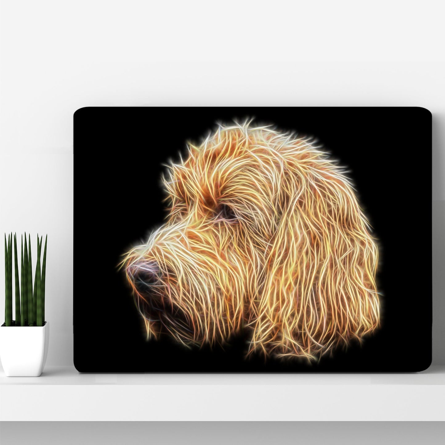 Golden Cockapoo Metal Wall Plaque with Stunning Fractal Art Design. Perfect Dog Lover Gift