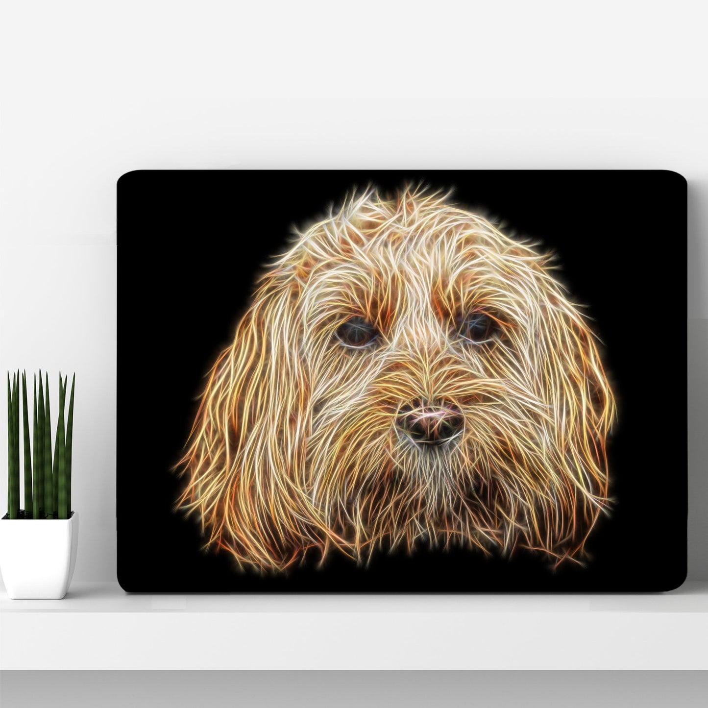 Golden Cockapoo Metal Wall Plaque with Stunning Fractal Art Design. Perfect Dog Lover Gift