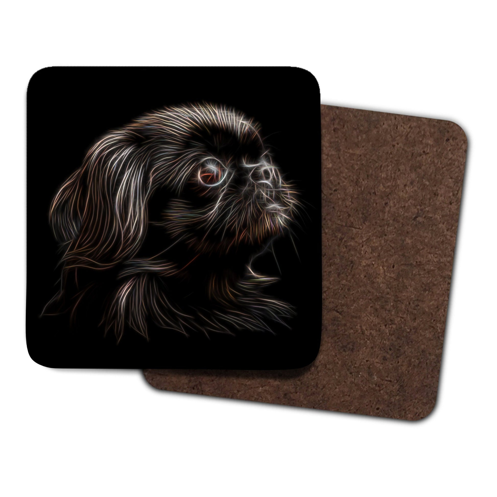 Black Pekingese Dog Coasters with Fractal Art Design. Perfect Pekingese Owner Gift