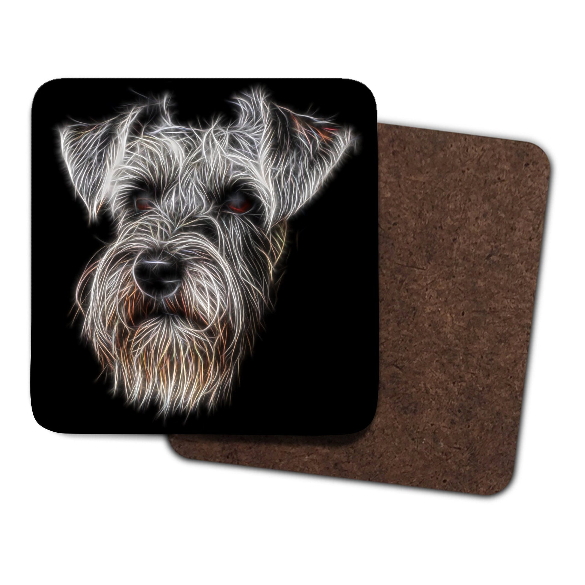 Salt and Pepper Schnauzer Coasters with Stunning Fractal Art Design, Schnauzer Owner Gift