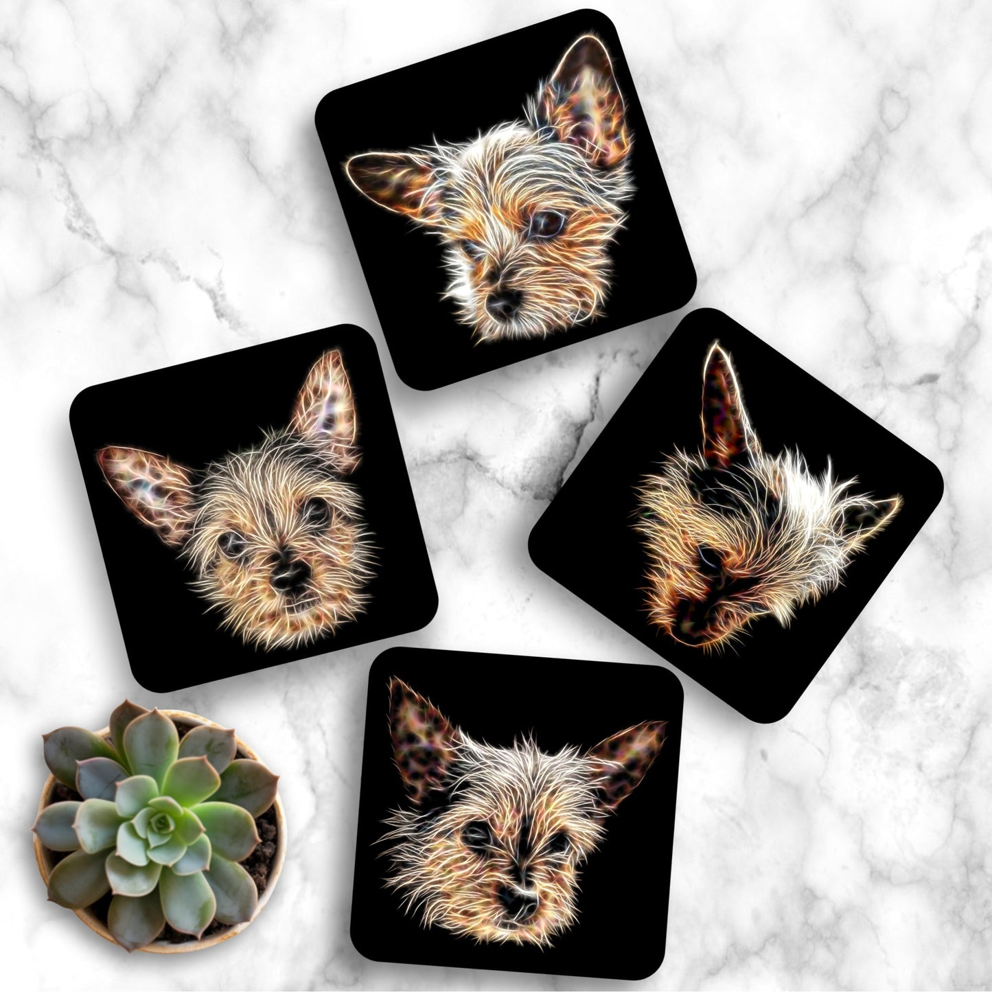 Chorkie Coasters, Set of 4, with Fractal Art Design, Perfect Chorkie Owner Gift