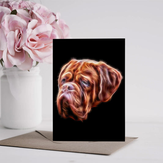 Dogue De Bordeaux Greeting Card with Stunning Fractal Art Design. Blank Inside for Birthdays or any other Occasion