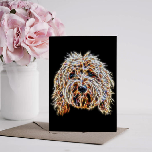 Gold Labradoodle Greeting Card with Stunning Fractal Art Design. Blank Inside for Birthdays or any other Occasion