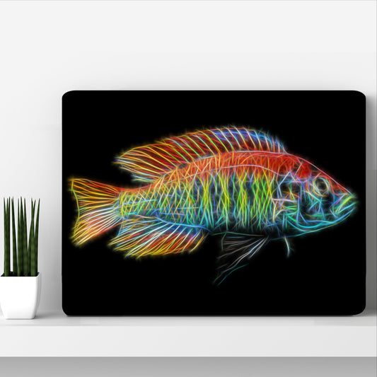 Flameback Cichlid Metal Wall Plaque with Stunning Fractal Art Design. Pundamilia Nyererei