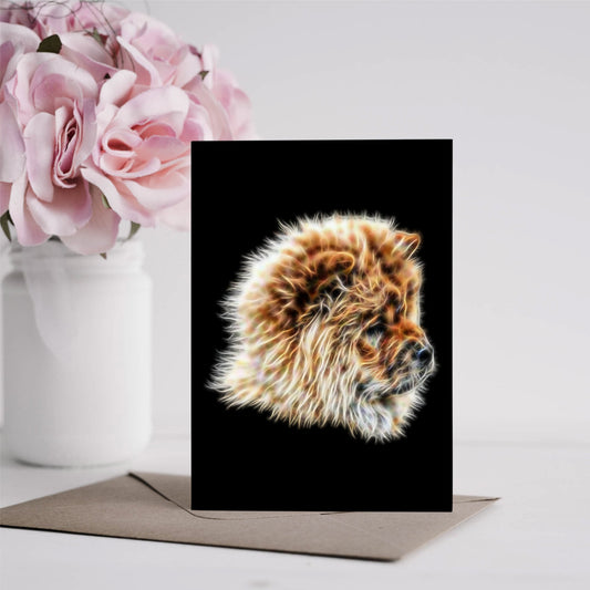 Fawn Chow Chow Greeting Card with Stunning Fractal Art Design. Blank Inside for Birthdays or any other Occasion