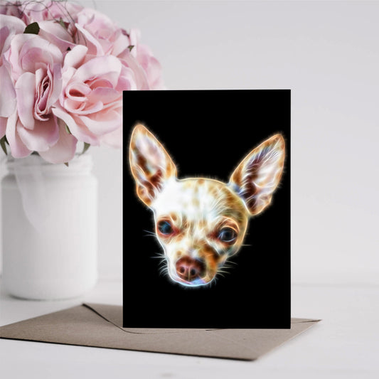 Cream Chihuahua Greeting Card with Stunning Fractal Art Design. Blank Inside for Birthdays or any other Occasion