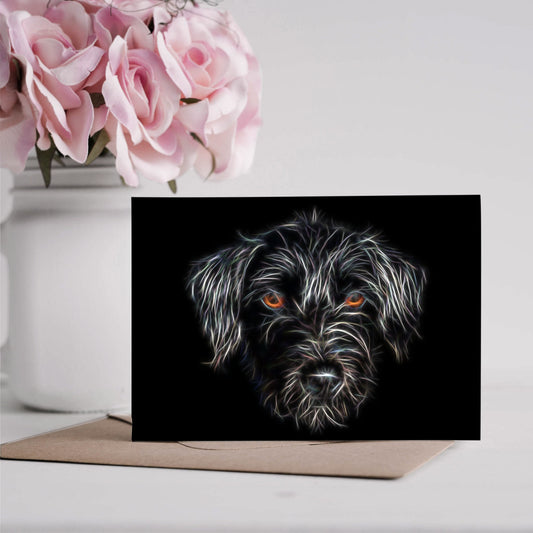 Black Jackapoo Greeting Card with Stunning Fractal Art Design. Blank Inside for Birthdays or any other Occasion
