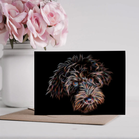 Chocolate Brown Labradoodle Greeting Card with Stunning Fractal Art Design. Blank Inside for Birthdays or any other Occasion