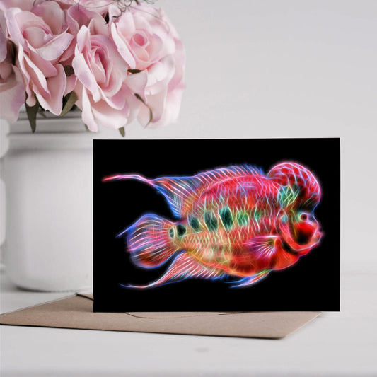 Flowerhorn Greeting Card with Stunning Fractal Art Design. Blank Inside for Birthdays or any other Occasion