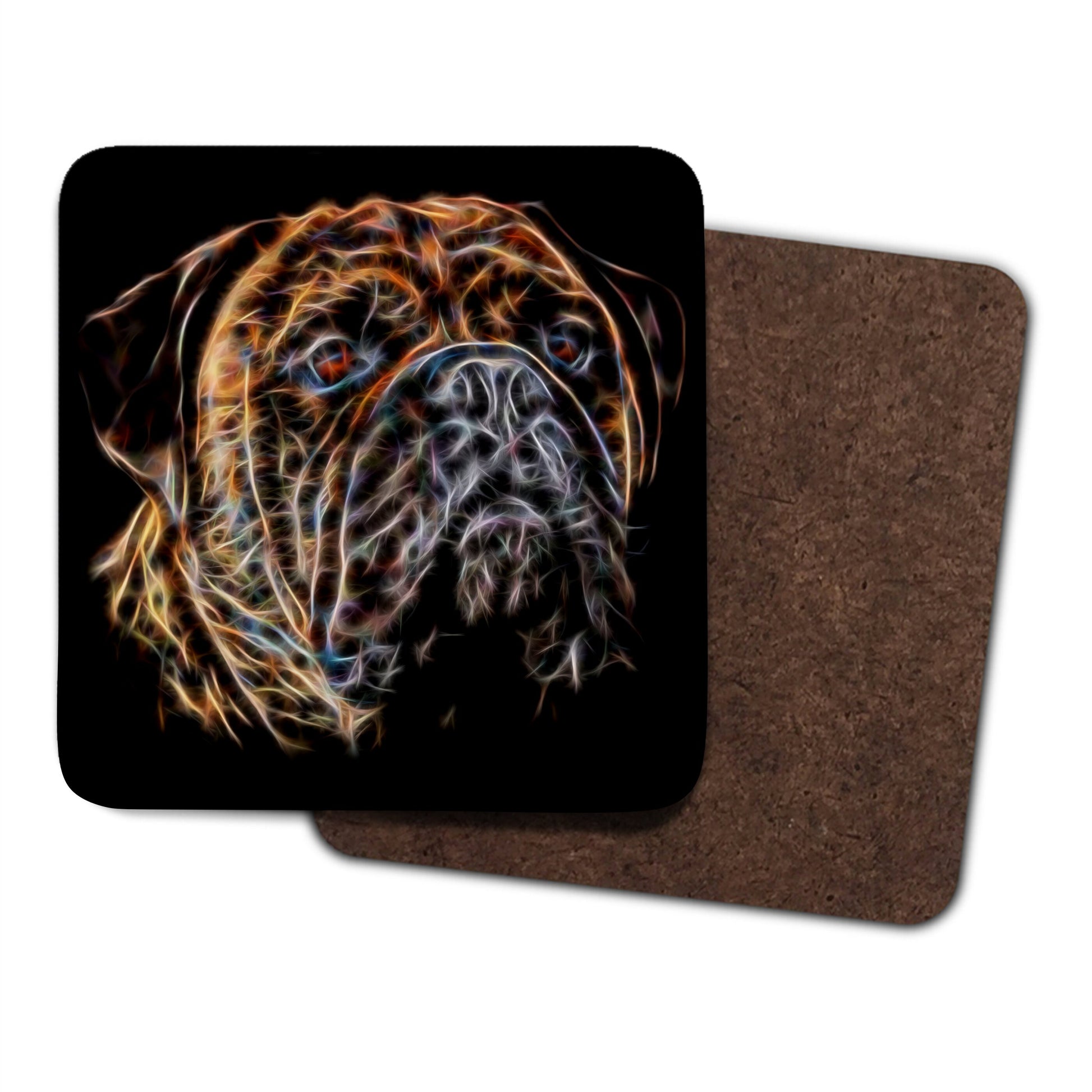 Brindle Bullmastiff Coasters, Set of 2, with Stunning Fractal Art Design. Dog Lover Gift