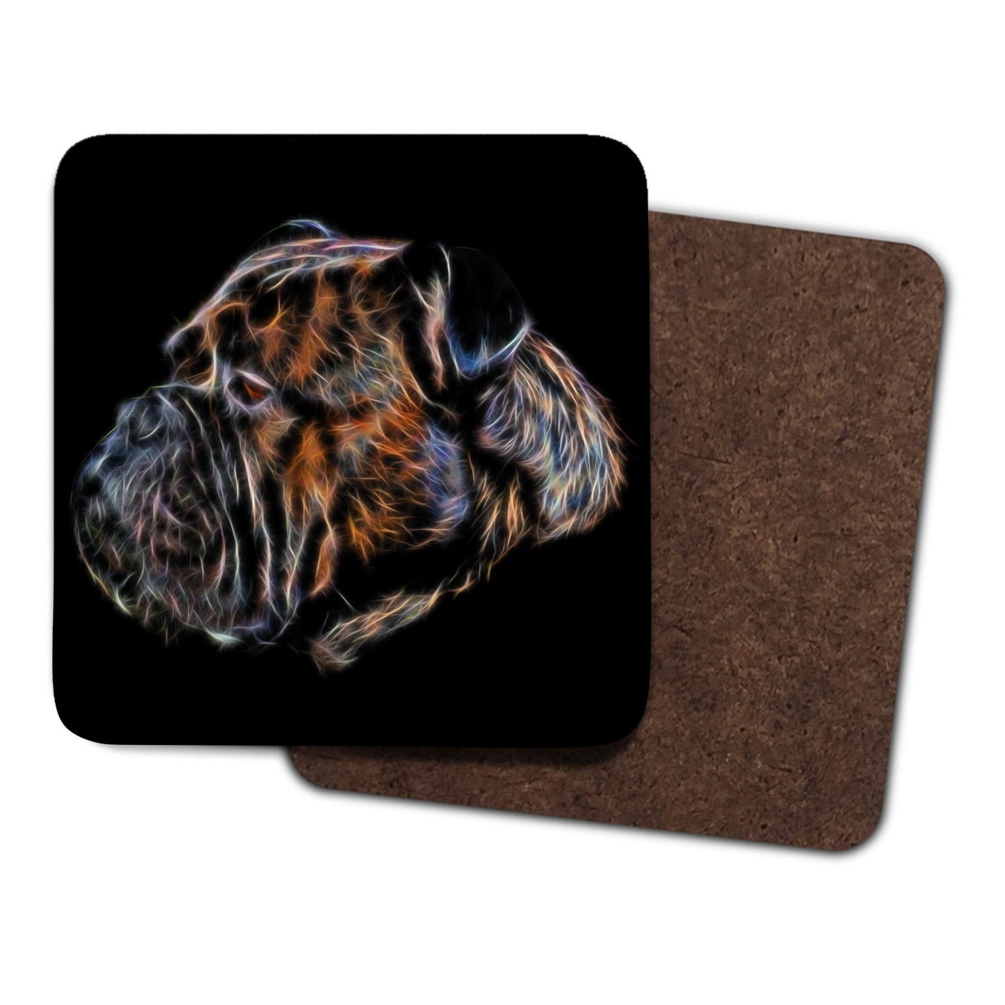 Brindle Bullmastiff Coasters, Set of 2, with Stunning Fractal Art Design. Dog Lover Gift