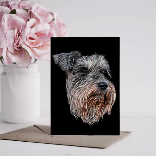 Salt & Pepper Schnauzer Greeting Card with Stunning Fractal Art Design. Blank Inside for Birthdays or any other Occasion