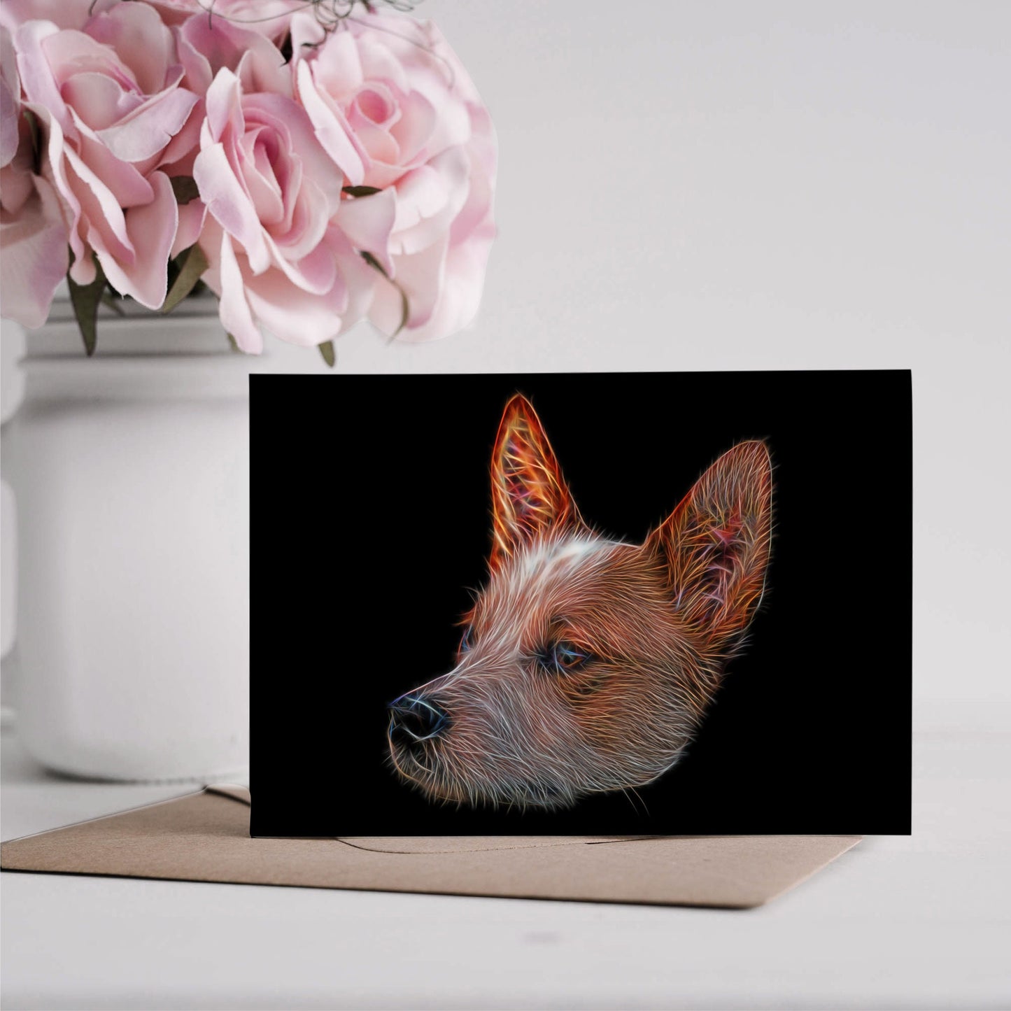 Australian Cattle Dog Greeting Card with Stunning Fractal Art Design. Blank Inside for Birthdays or any other Occasion, Red Heeler