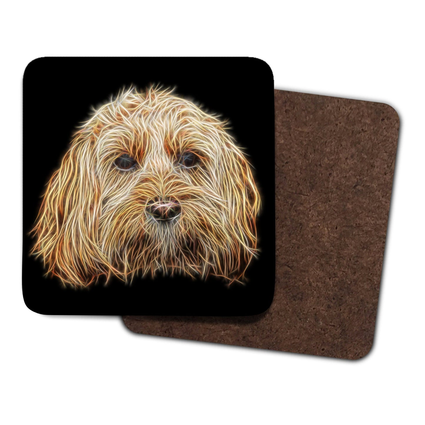 Golden Cockapoo Coasters, Set of 2, with Stunning Fractal Art Design.
