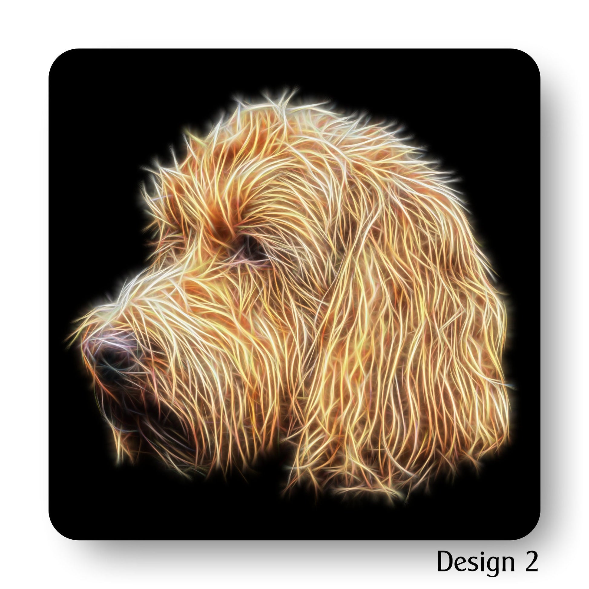 Golden Cockapoo Coasters, Set of 2, with Stunning Fractal Art Design.