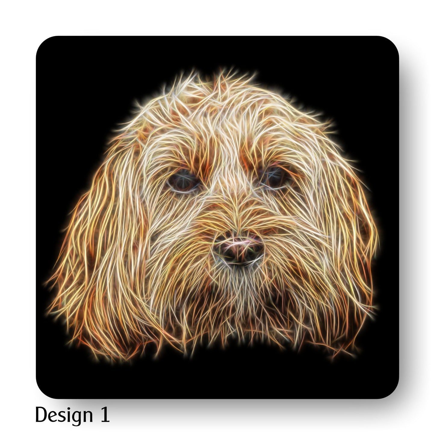 Golden Cockapoo Coasters, Set of 2, with Stunning Fractal Art Design.