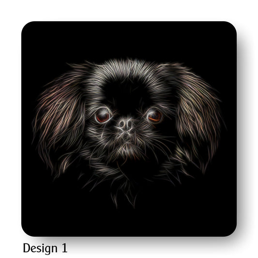 Black Pekingese Dog Coasters with Fractal Art Design. Perfect Pekingese Owner Gift