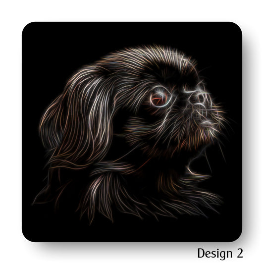 Black Pekingese Dog Coasters with Fractal Art Design. Perfect Pekingese Owner Gift
