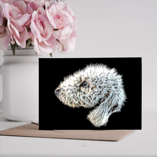 Bedlington Terrier Greeting Card with Stunning Fractal Art Design. Blank Inside for Birthdays or any other Occasion