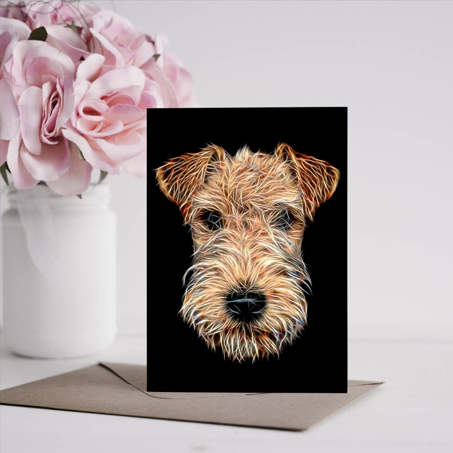 Lakeland Terrier Greeting Card with Stunning Fractal Art Design. Blank Inside for Birthdays or any other Occasion