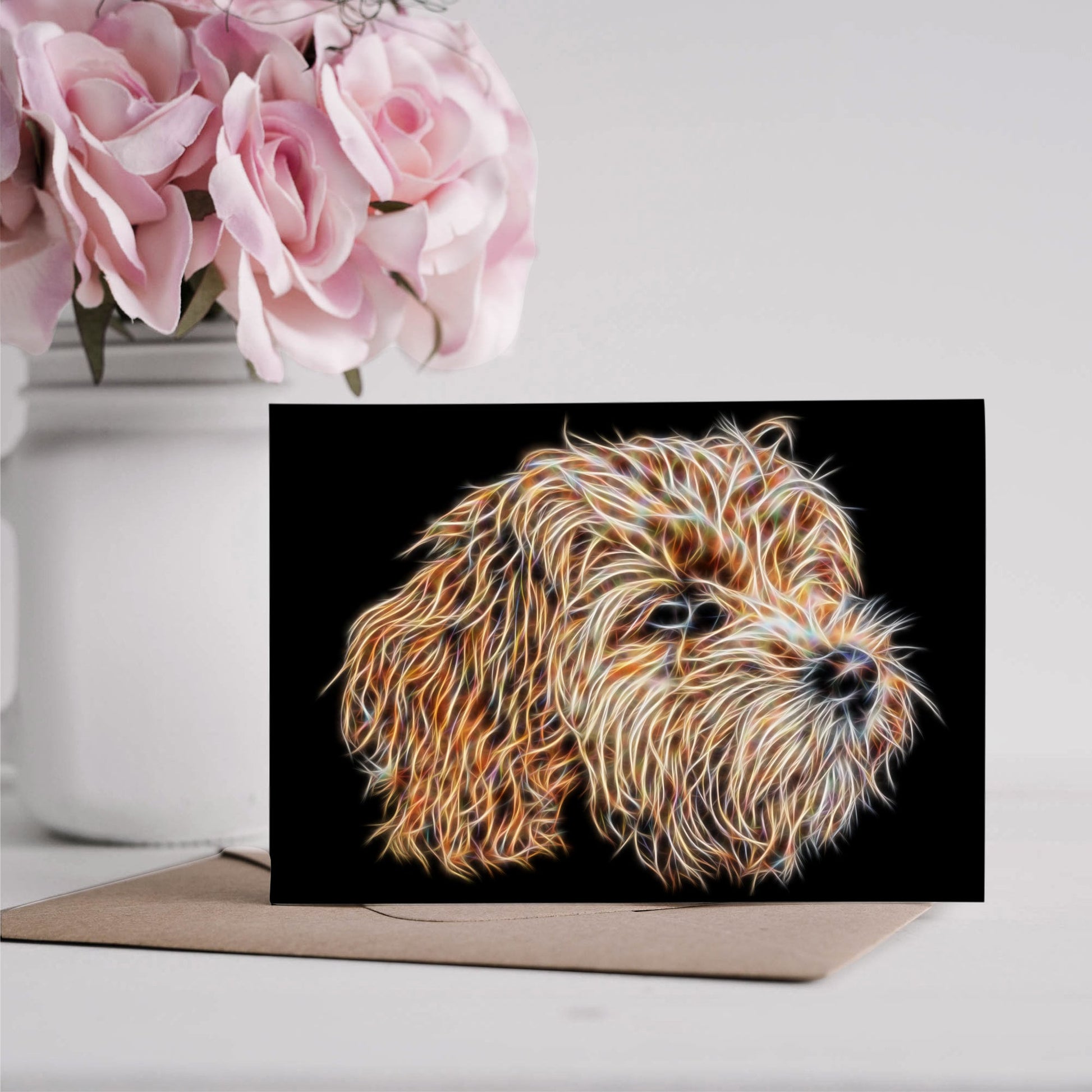 Apricot Cavapoo Greeting Card with Stunning Fractal Art Design. Blank Inside for Birthdays or any other Occasion