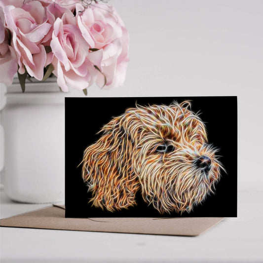 Apricot Cavapoo Greeting Card with Stunning Fractal Art Design. Blank Inside for Birthdays or any other Occasion