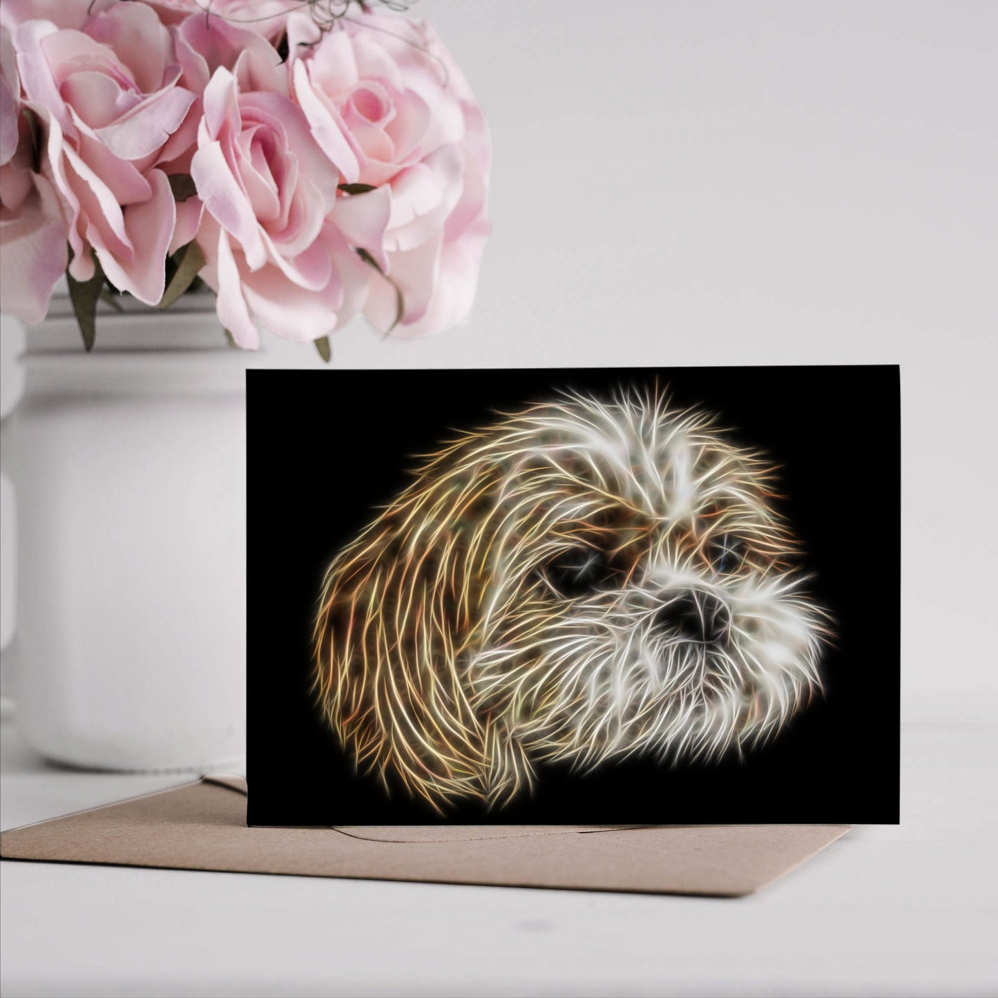 Shih Tzu Greeting Card with Stunning Fractal Art Design. Blank Inside for Birthdays or any other Occasion