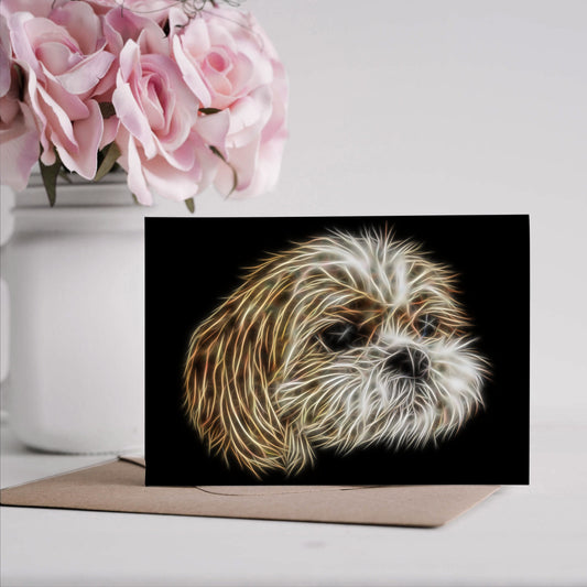 Shih Tzu Greeting Card with Stunning Fractal Art Design. Blank Inside for Birthdays or any other Occasion